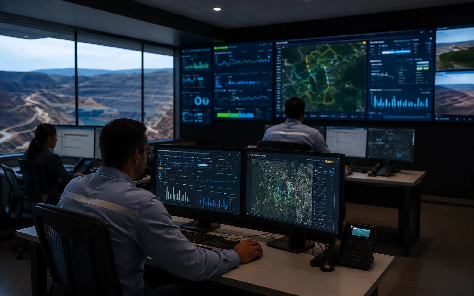 Sala executiva com dashboards do SIGRHi